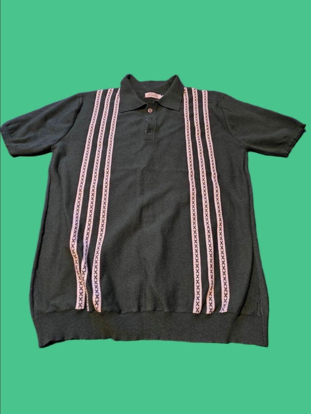 4/$67 Deal! Vintage Style Mainfini Dark Green Polo with Cream Stripes